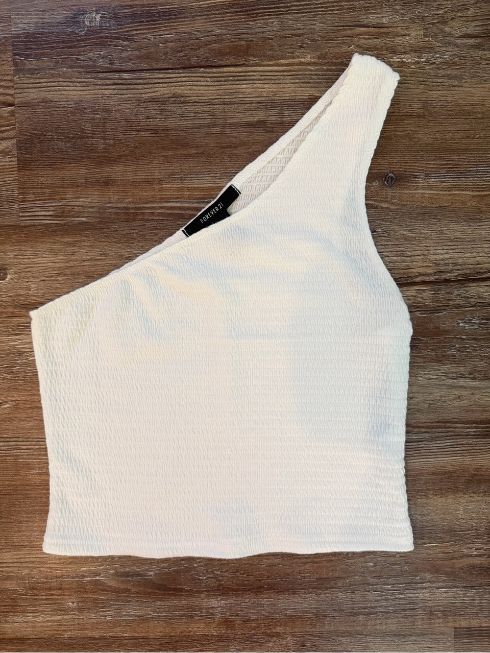 Forever 21 Asymmetric One-Shoulder White Textured Crop Top